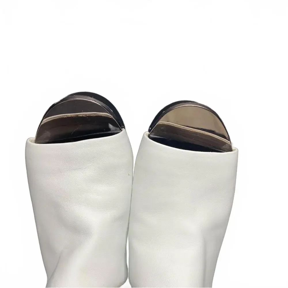 Y2K Karl Lagerfeld Paris‎ Lyric White Leather Platform Slides Women's 8.5